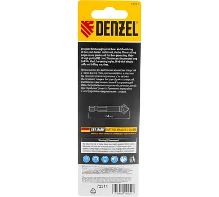 Зенковка конусная под М10, HSS, по металлу, шестигранный хвостовик Denzel 72311