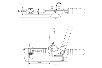 Зажим с горизонтальной рукоятью HS CLAMP HS-22502-B