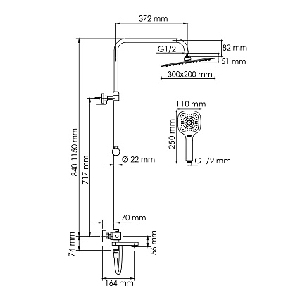 Душевая стойка WasserKRAFT A199.069.065.087.CH Thermo с термостатом, хром