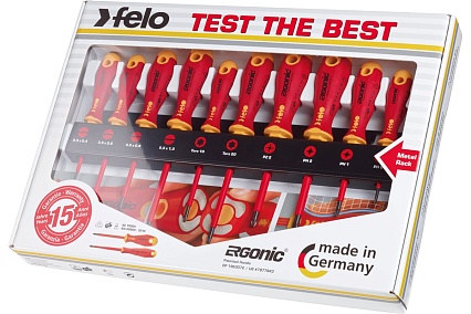 Набор диэлектрических отверток Felo Ergonic SL/PZ/PH/Tx на стальной стойке, 10 шт 41491093