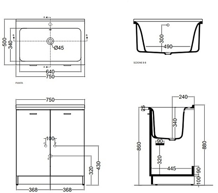 Раковина Kerasan Aquadom 75х50 см для постирочной, без отв.029301*0