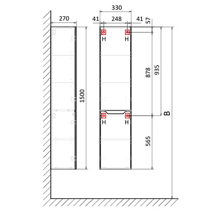 Шкаф пенал AQUAme S3 33 см антрацит AQM9003WH