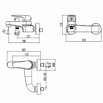 Смеситель для ванны Lemark Shift LM4334C