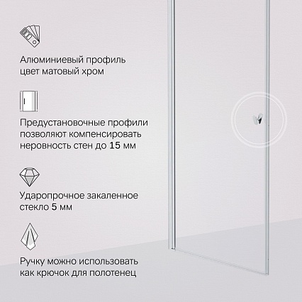 Душевая дверь Am.Pm Sunny W87G-80-1P-MT 80x190 прозрачное, хром матовый
