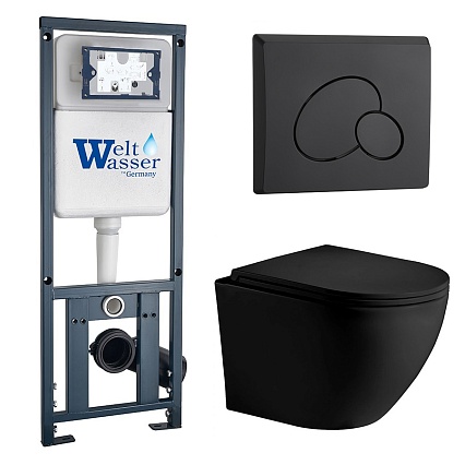 Комплект Weltwasser 10000011352 унитаз Merzbach 043 MT-BL + инсталляция Marberg 410 + кнопка Mar 410 RD MT-BL