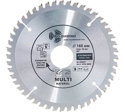 Диск пильный по мультиматериалам (160х32/30/20 мм; 48Т) TRIO-DIAMOND MM901