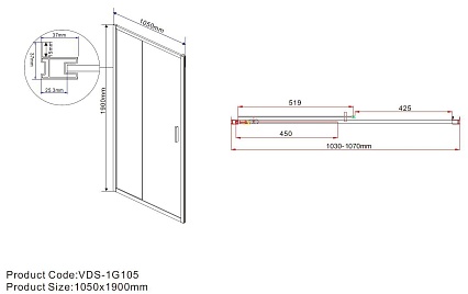 Душевая дверь Vincea Garda VDS-1G105CH 105x190 хром, шиншилла
