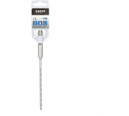 Бур SDS-plus 5х160 мм, 2-х гранный наконечник с твердосплавной напайкой YG8C GREPP 207-05160 103-05160