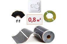 Плёночный электрический тёплый пол ТеплоСофт 0.8 м2, ширина 80 см, с терморегулятором, инфракрасная плёнка 0.8м2 плёнка80 1метр