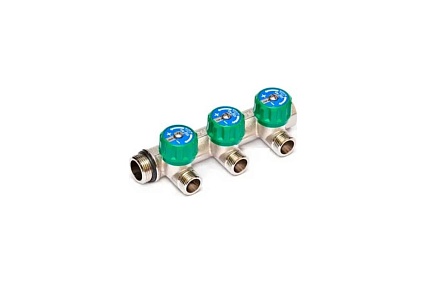 Коллектор Uni-Fitt НВ 3/4" 3х1/2" Н 50 мм с выходами под 90', никелированный с вентилями 410N3230