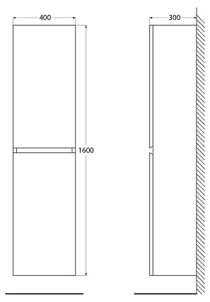 Шкаф пенал Cezares Molveno 40 см Legno Grigio, MOLVENO-1600-2A-SC-LG