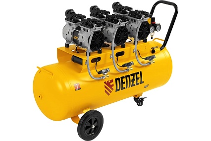 Безмаслянный малошумный компрессор Denzel DLS 1800/100,1800 Вт, 3x600, 100 л, 345 л/мин 58028