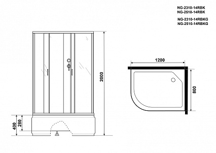 Душевая кабина Niagara NG 2310-14RBK 120x80 стекло матовое, без крыши, R