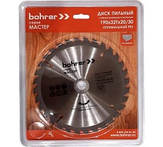 Диск пильный твердосплавный по дереву Мастер 190x30/20 мм, 32Т Bohrer 38219032