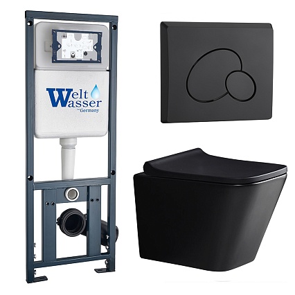 Комплект Weltwasser 10000010540 унитаз Gelbach 041 MT-BL + инсталляция Marberg 410 + кнопка Mar 410 RD MT-BL