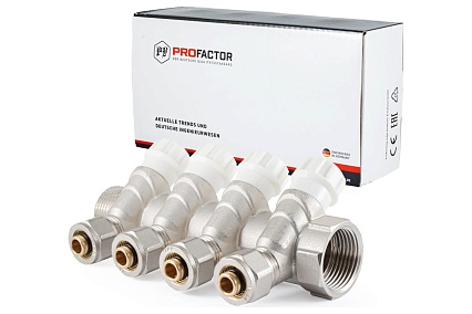 Коллектор с регулировочными вентилями PROFACTOR в/н 1"х4 вых 16 цанга PF MVP 269.4C