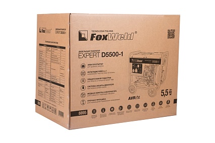 Дизельный генератор Foxweld expert d5500-1, 5.0-5.5 квт, 1ф, розетки 1x16a + 1x32a, ппп, мфд 3в1 8895