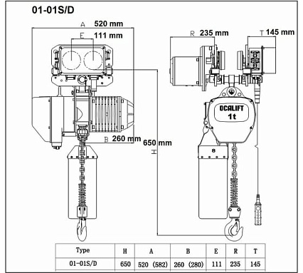 Цепная передвижная электрическая таль OCALIFT 01-01S г/п 1Т, высота 6м, 380в OCA0101ST6m