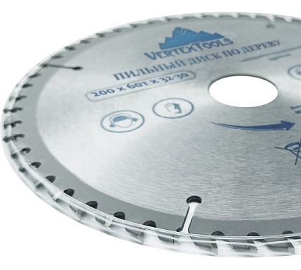 Диск пильный по дереву (200х32-30 мм; 60 зубов) Vertextools 200-60-32