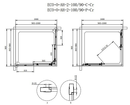 Душевой уголок Cezares Eco ECO-O-AH-2-100/90-P-Cr 100x90 рифленый, прямоугольный