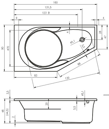Акриловая ванна Riho Yukon 160x90 L B008001005