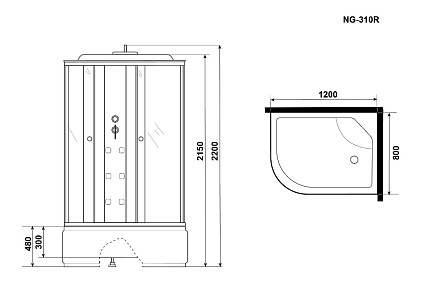 Душевая кабина Niagara Ultra NG-310-01R 120x80 с матовой полосой, с г/м, R