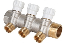 Коллектор MVI латунный с регулирующими вентилями 1"x1/2"x3 выхода MM.403.0604