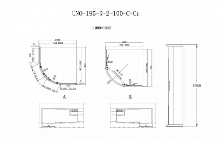 Душевой уголок BelBagno UNO-195-R-2-100-C-Cr 100x100 прозрачный, хром