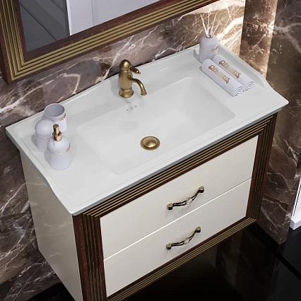 Мебель для ванной Opadiris Карат 80 см бежевый глянцевый / золото