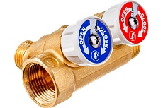 Коллектор Giacomini латунь R585C 3/4 ВР/НР на 2 выхода 1/2 НР с запорными клапанами R585CY072 040-2338