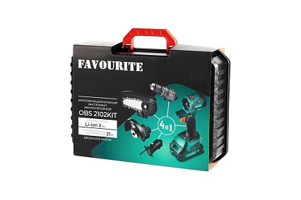 Многофункциональный аккумуляторный инструмент Favourite Li-ion, 21 В, 2 Ач, бесщеточный двигатель в комплекте с ЗУ, АКБ 2 Ач One battery system OBS 2102KIT