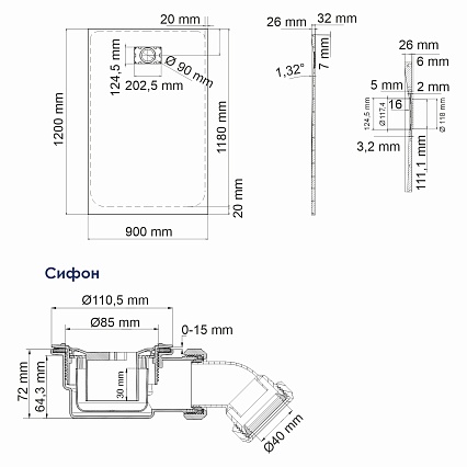 Поддон для душа WasserKRAFT Main 41T07 120x90