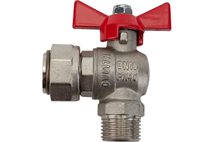 Шаровой кран Valtec BASE угловой с накидной гайкой 1/2х3/4 нар.-вн. VT.267.N.0405
