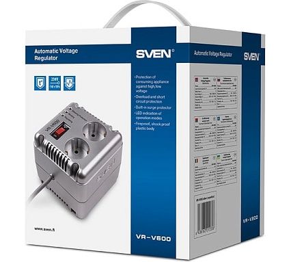 Стабилизатор SVEN VR-V 600 (200Вт,Входное 184-285В, 2*CEE7/4 розеток) SV-015336
