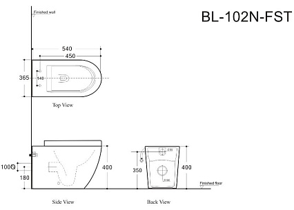 Приставной унитаз Rimless Cetus BL-102N-FST