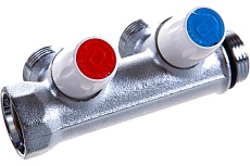 Коллектор Tiemme НВ, 3/4&quot;, 2х3/4&quot;EK, Н 50 мм, хромированный, с вентилями 1860026