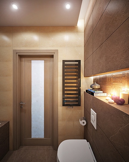 Современный фьюжн с использованием коричневых оттенков в ванной комнате