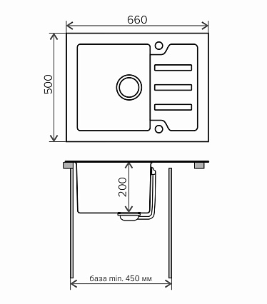 Кухонная мойка Tolero Ceramic Glass TG-660 B 66 см черный