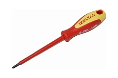 Диэлектрическая отвертка IZELTAS 1000В, прямой шлиц, 4x100 мм, длина 185мм 4140174100