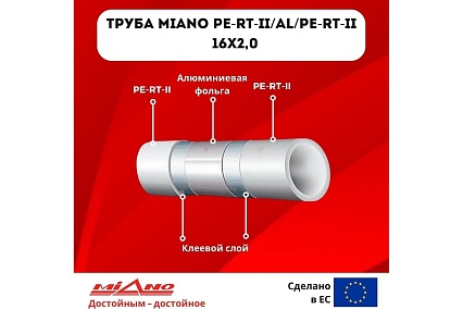 Труба для отопления Miano PERT-II / AL / PERT-II 16x2,0 в бухтах 200м КОРОБКА MPEAL1620200