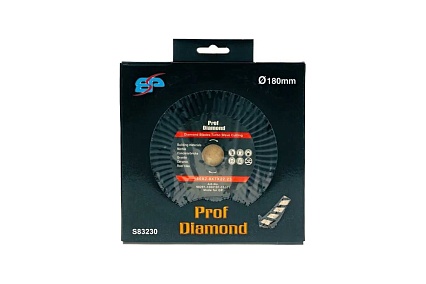 Диск алмазный отрезной сплошной турбо-волна по бетону и камню Prof Diamond 180x22.2/7x2.8мм TORGWIN S83230