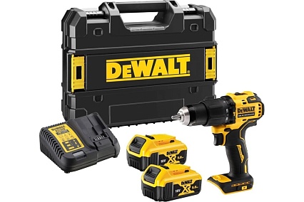 Ультракомпактная бесщёточная ударная дрель-шуруповерт DeWalt 18 В XR, БЗП патрон 13 мм, 2 батареи 5.0Ач DCD709P2T-QW