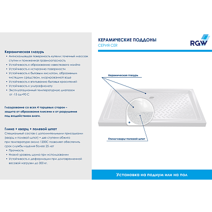 Поддон для душа RGW Ceramics CR-147 70x140