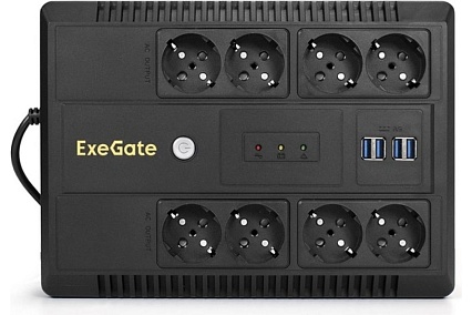 Источник бесперебойного питания Exegate NEO NNB-1000.LED.AVR.8SH.CH 1000VA 650W, LED, AVR, 8*Schuko, 4*USB-порта для зарядки, Black 293855