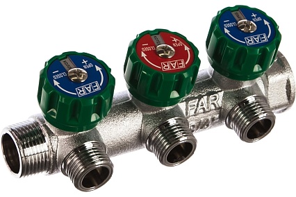 Регулирующий коллектор FAR 3/4" ВР-НР с 3 отв. 1/2" НР межосев. 45 мм, плск.упл FK 3822 3412TP