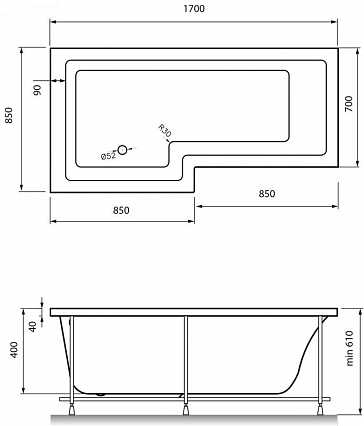 Акриловая ванна Vayer Options 170x70/85 L/R
