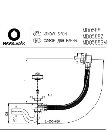 Слив-перелив для ванны Rav Slezak MD0588Z