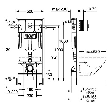 Инсталляция для унитаза Grohe Rapid SL 38750001 4 в 1 с кнопкой