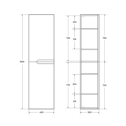 Шкаф пенал Cezares Duet 40 см DUET-1500-2A-SC-BO Bianco Opaco