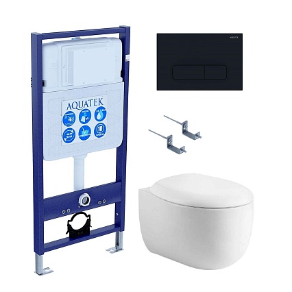 Подвесной унитаз SET Aquatek Альтаир cm-017 4в1 с микролифтом, кнопка черный матовый Подвесной унитаз SET Aquatek Альтаир cm-017 4в1 с микролифтом, кнопка черный матовый
